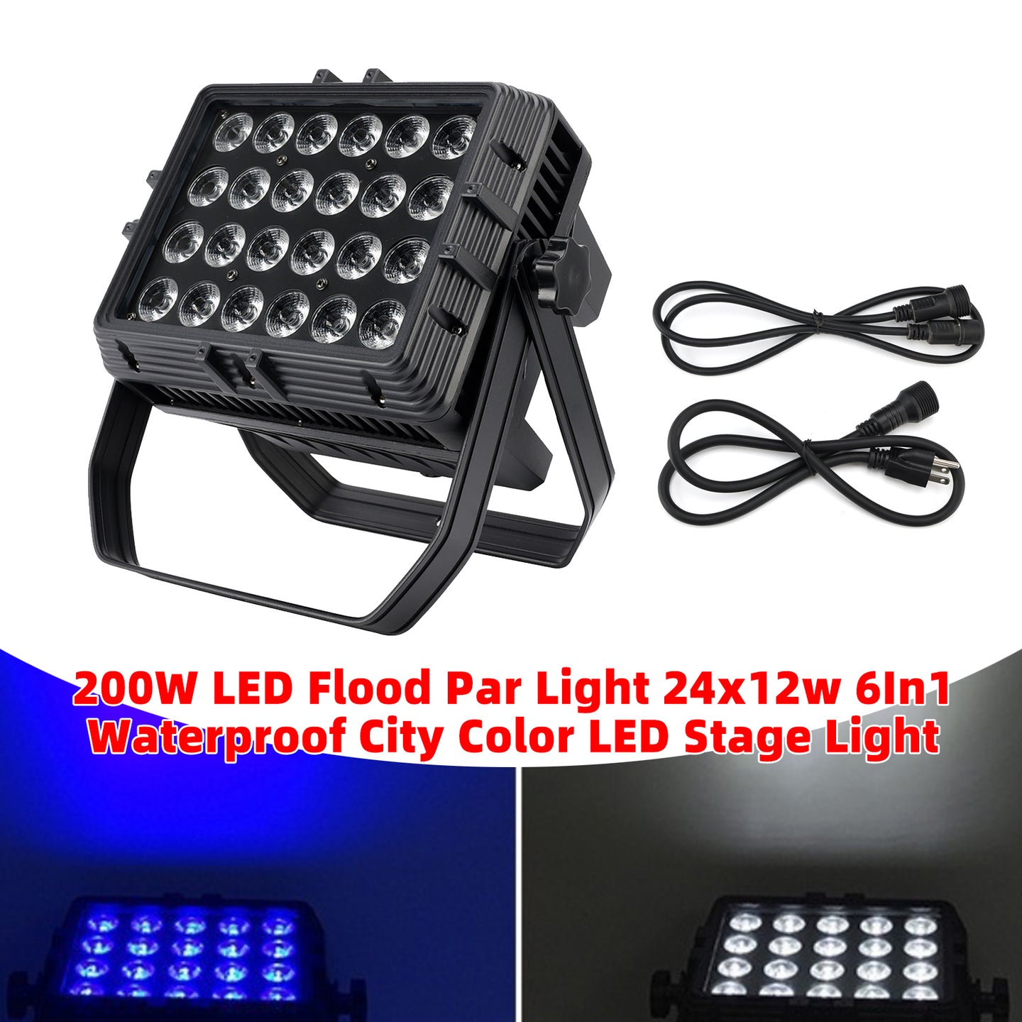 200W LED Flood PAR Light – 24x15W 6-in-1 RGBWA+UV Waterproof Stage Wash Lighting for Outdoor Events