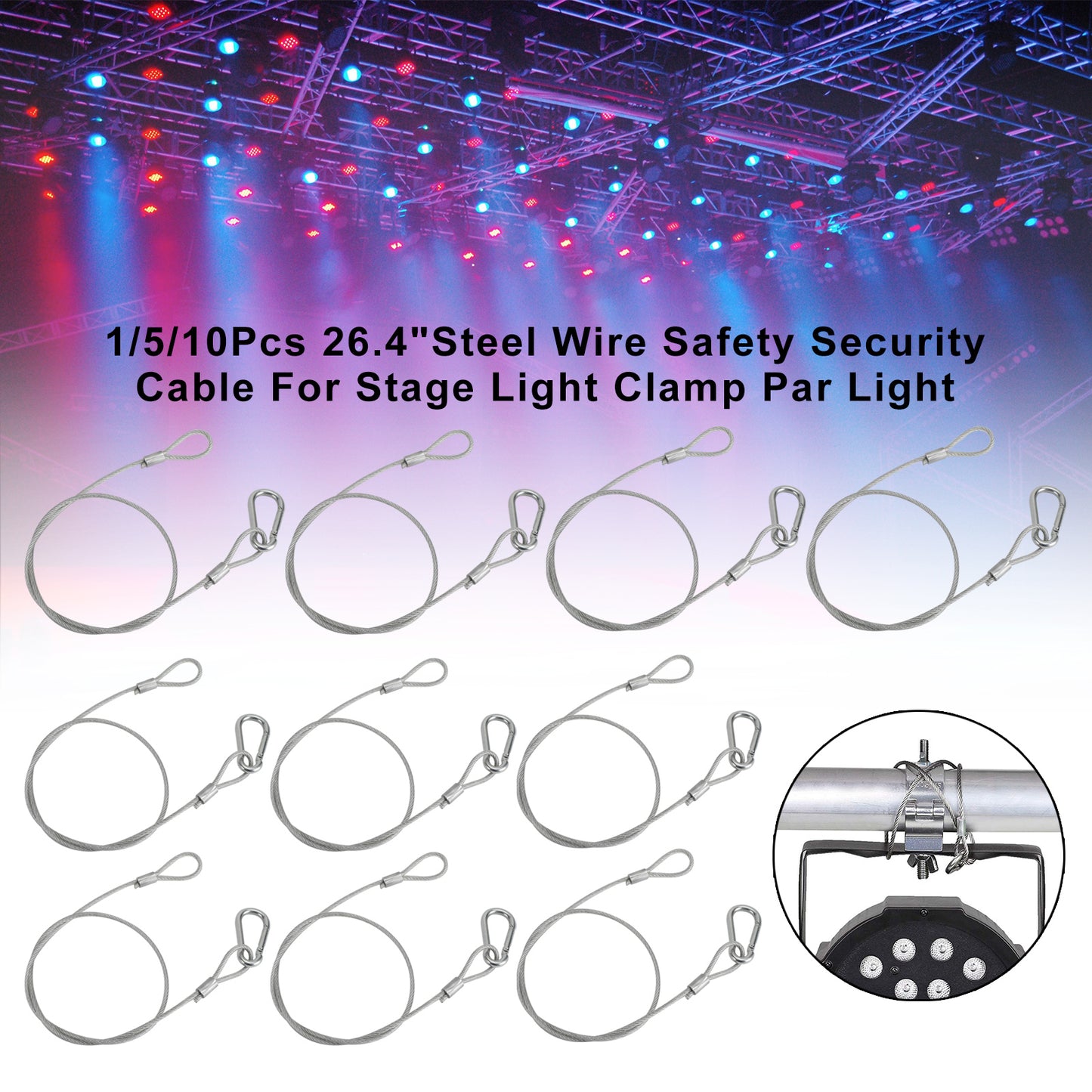 1/5/10Pcs 26.4"Steel Wire Safety Security Cable For Stage Light Clamp Par Light