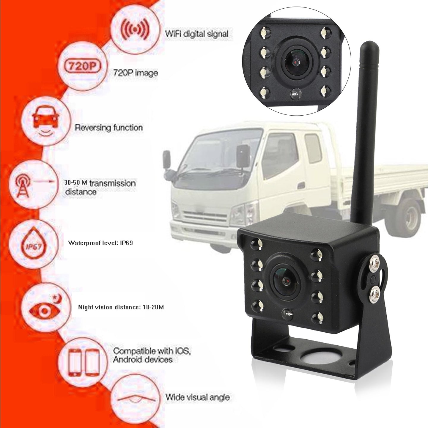 HD Wireless Car Truck RV Trailer Backup Camera Wide View Fit For iPhone Android