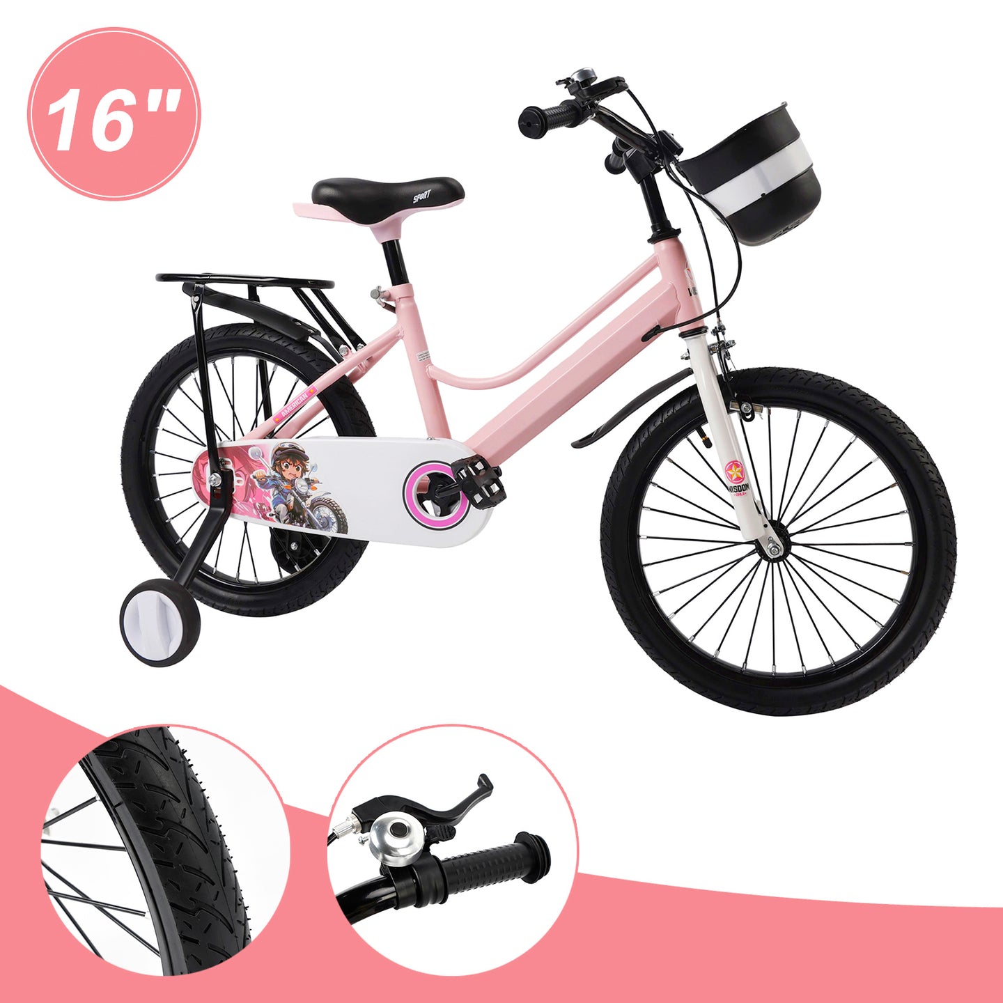 16" Kids Bike for Boys and Girls with auxiliary wheels & Rack Dark Blue