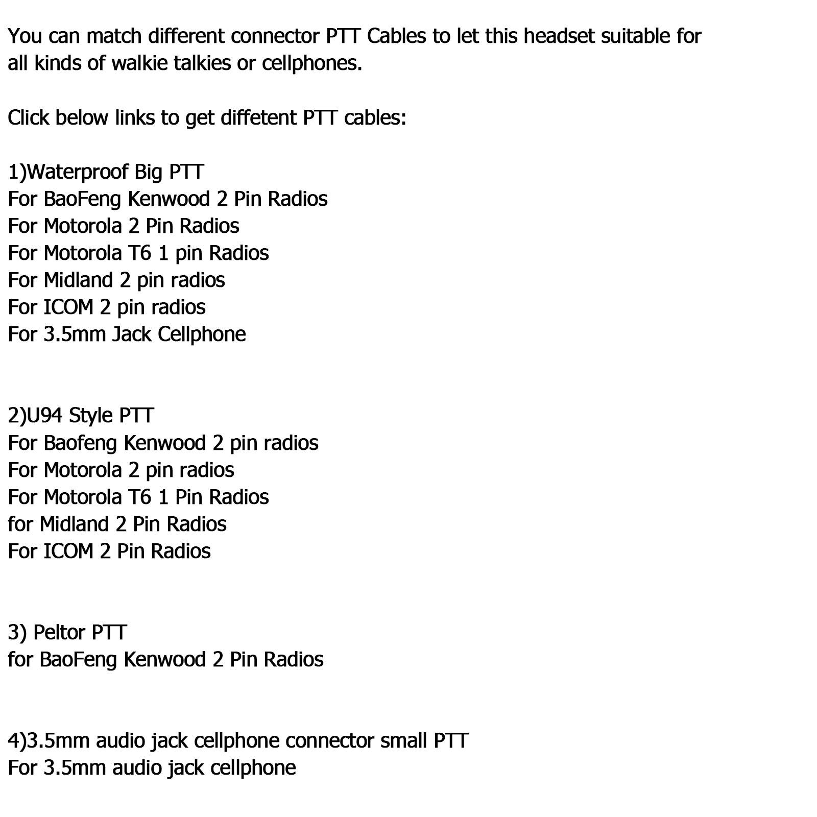 Tactical H50 Headset Used with PTT / U94 PTT For Kenwood two way radio