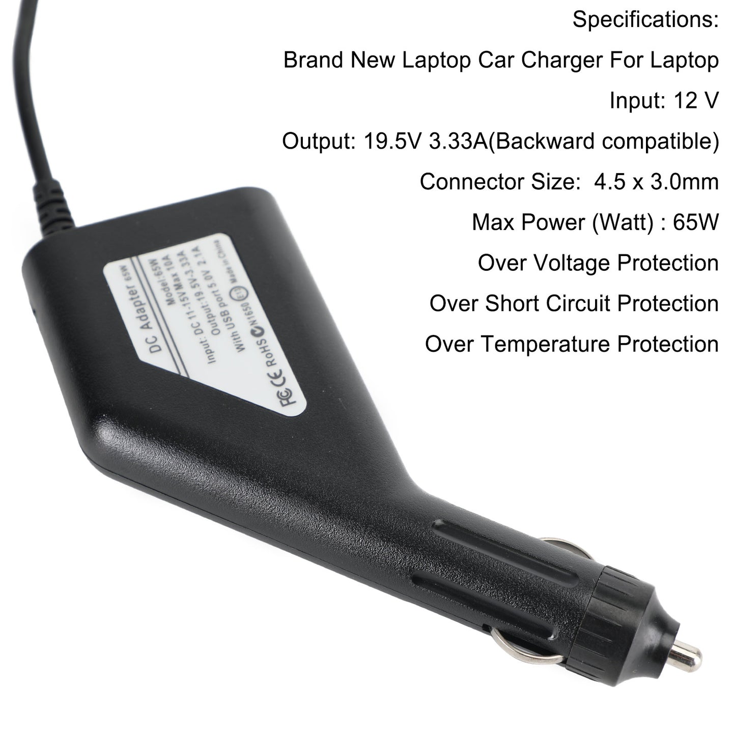 Replacement 65W HP Laptop Charger – 19.5V 3.33A Car & AC Adapter, 4.5x3.0mm