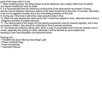 19x20W LED Zoom Moving Head Stage Light – RGBW DMX Beam & Wash Lighting for DJ Disco Party