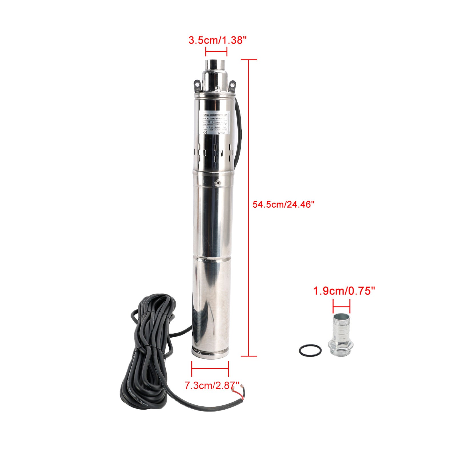 750W 48V Solar Submersible Borehole Water Pump with MPPT – Deep Well Screw Pump, Max Head 140M