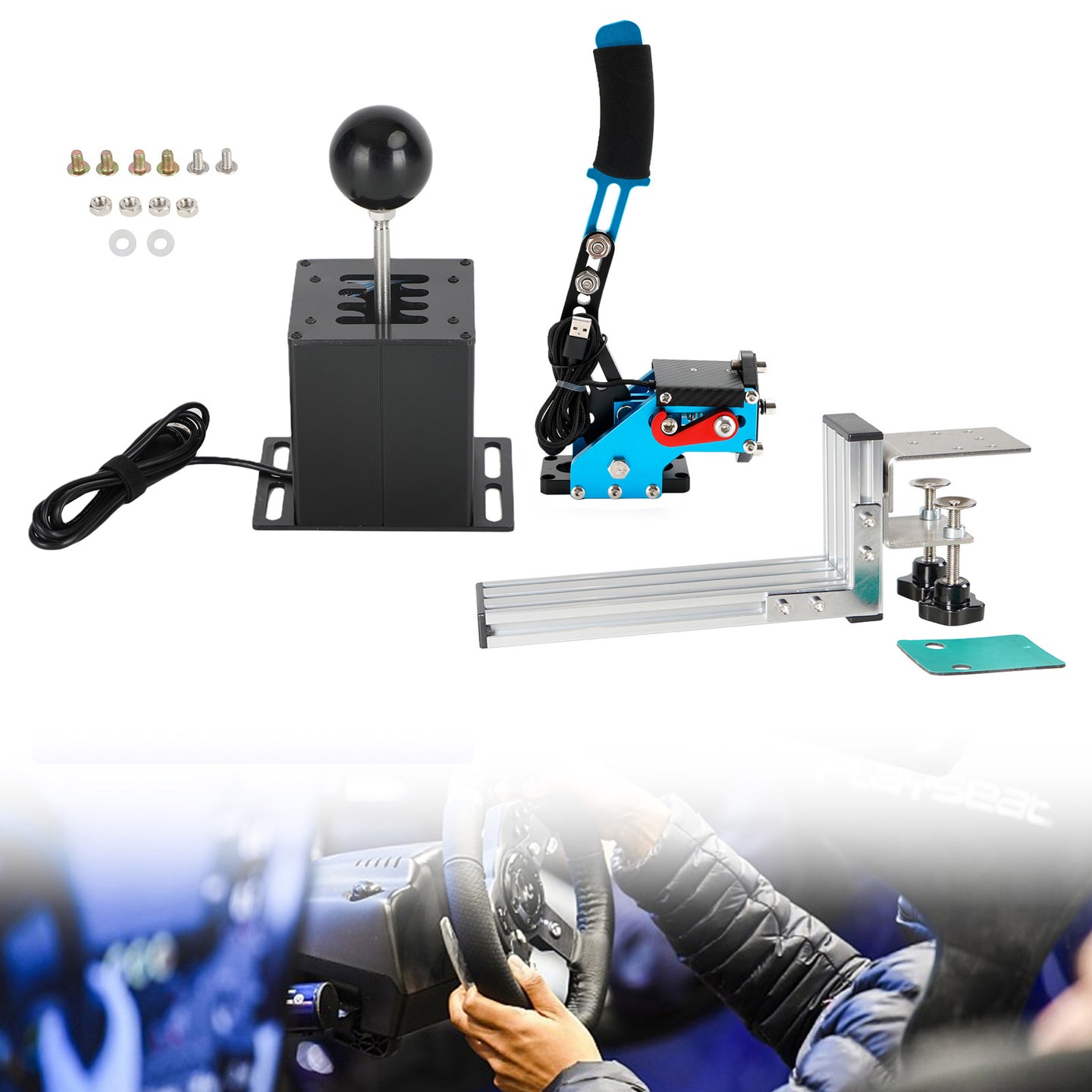 USB Handbrake with L Clip and 7+R H Shifter for Logitech G25 G27 G29 Racing Game
