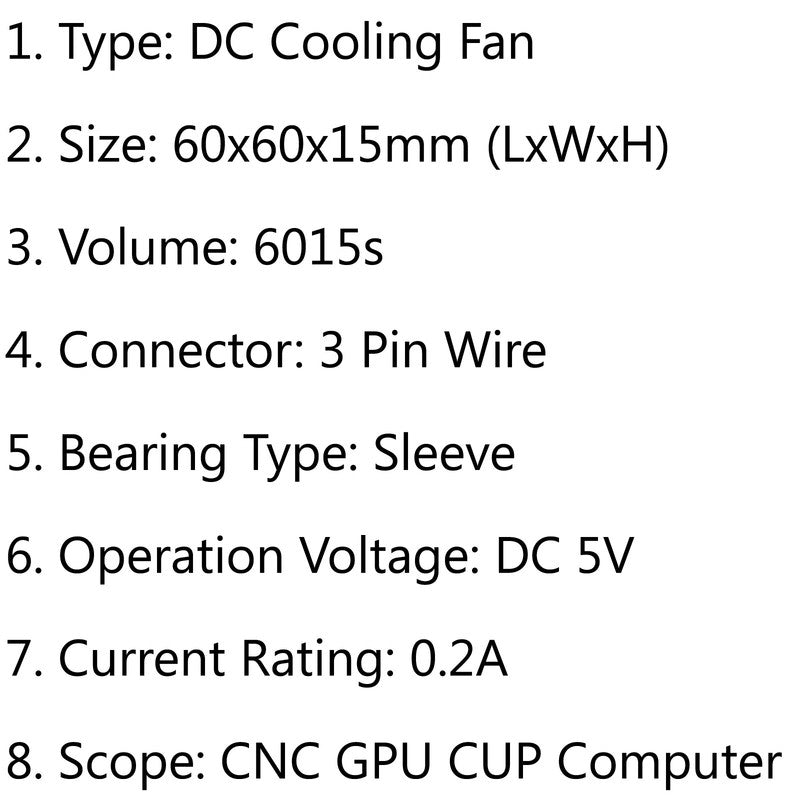 0.2A Fan Computer 5V DC CPU Cooling Brushless 3 Pin 60x60x15mm 6015s Fan