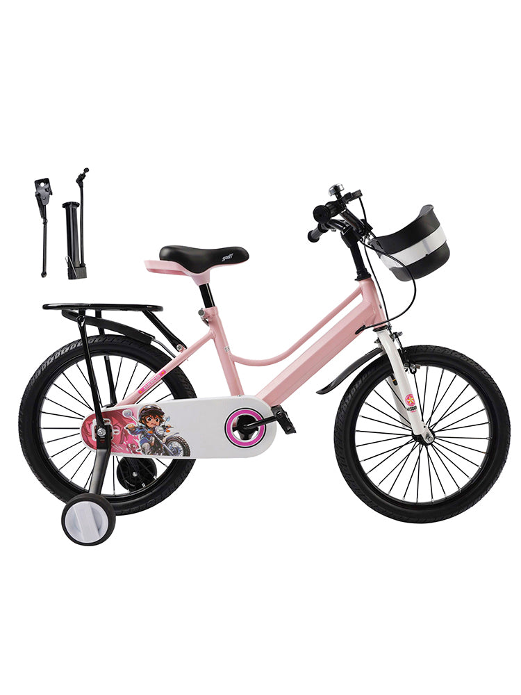 16" Kids Bike for Boys and Girls with auxiliary wheels & Rack Pink