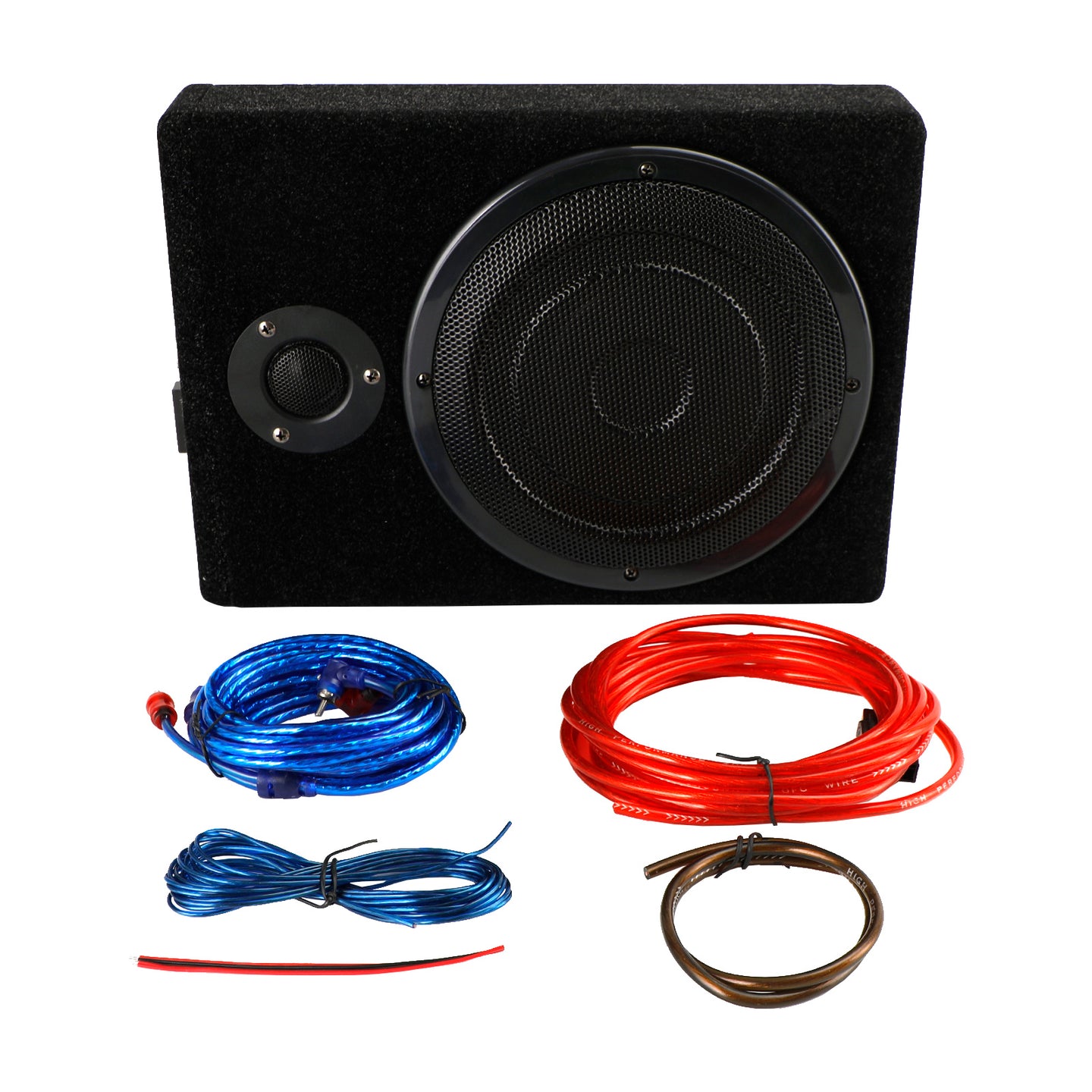 8 Inch 600W Slim Under-Seat Car Subwoofer with Built-in Amplifier & Tweeter, Full Range Powered Speaker Box