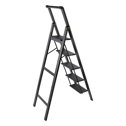 5 Step Ladder, Foldable Step Stool, Aluminum Step Ladder with Anti-Slip Pedal