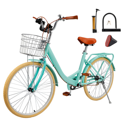 24/26 inch Women City Bicycle Beach Cruiser Bike with Basket & Rack