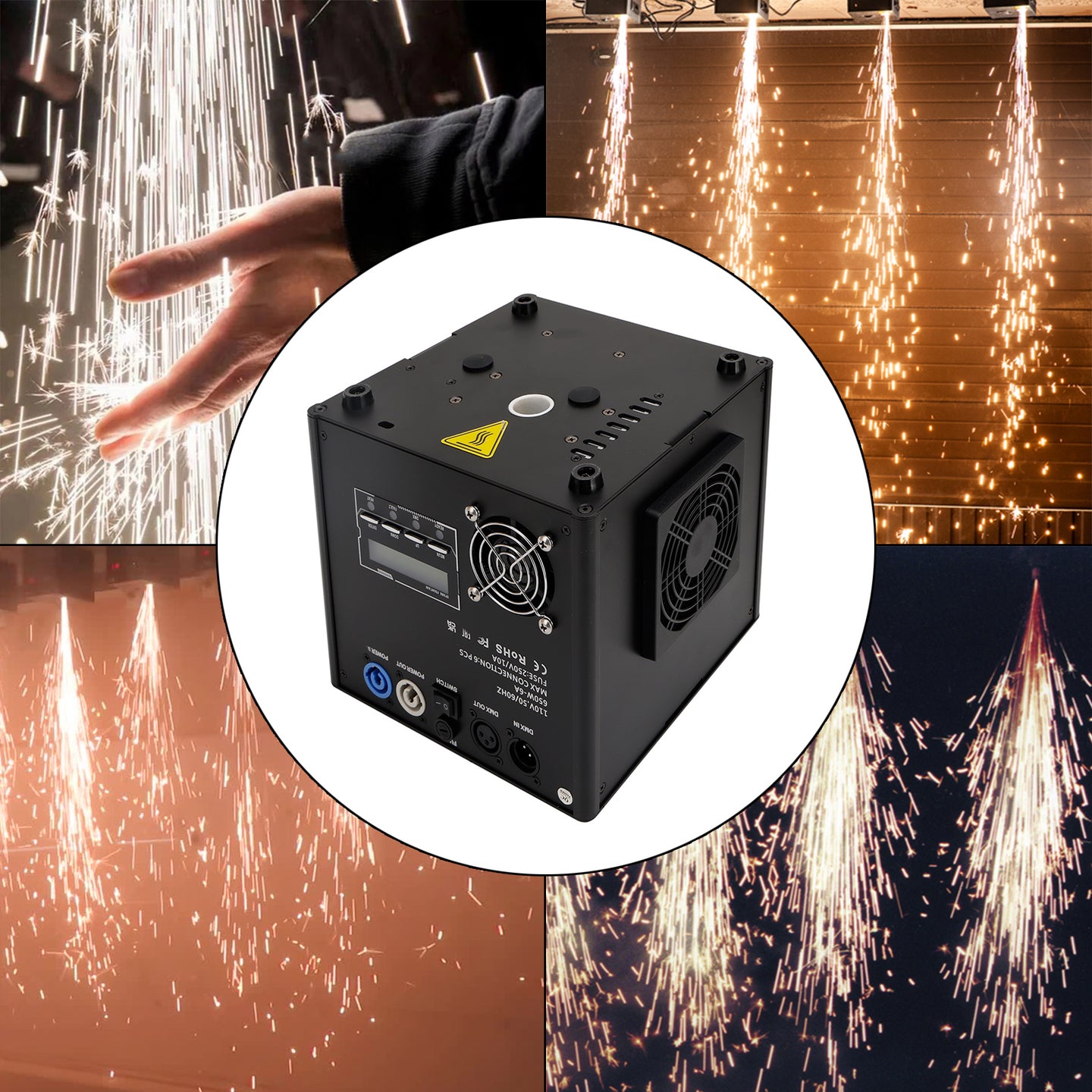 700W Cold Spark Firework Machine – DMX Stage Effect for Party, Wedding, Event Downward Spray