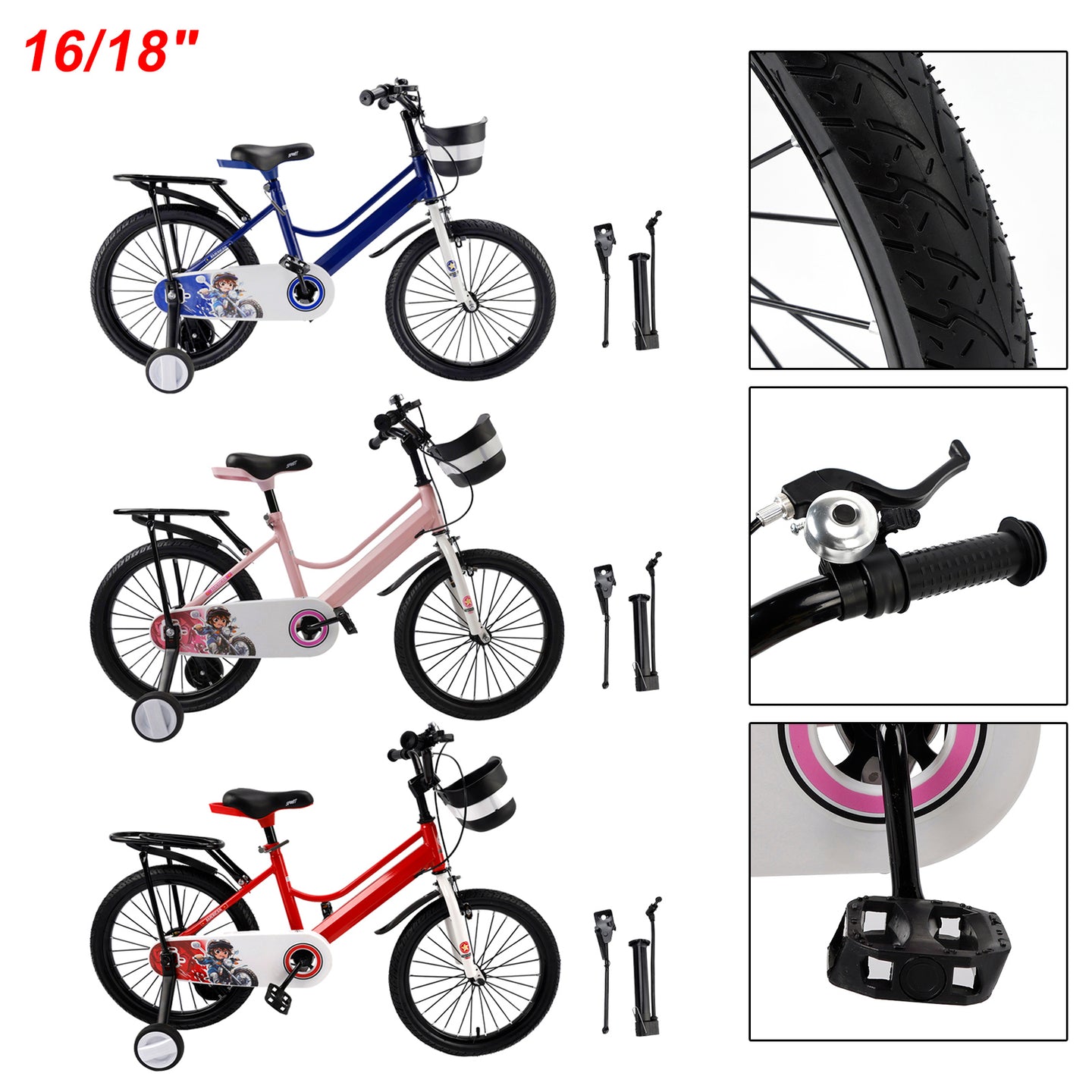 16" Kids Bike for Boys and Girls with auxiliary wheels & Rack Dark Blue