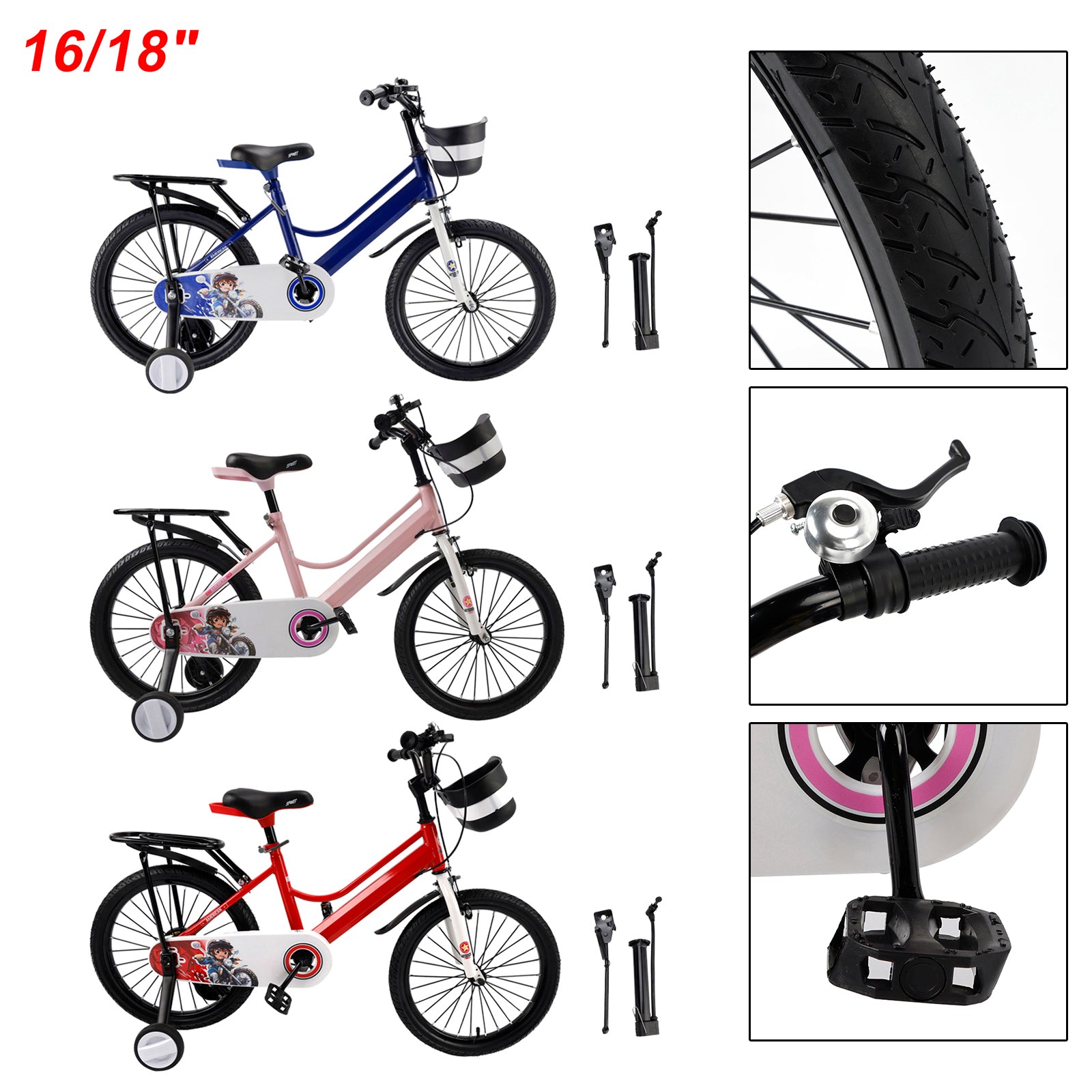 16" Kids Bike for Boys and Girls with auxiliary wheels & Rack Dark Blue