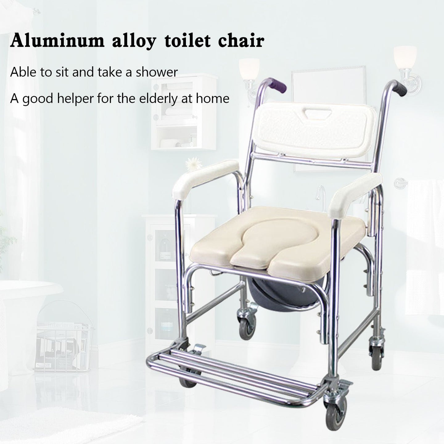 3-in-1 Shower Toilet Wheelchair ¨C Adjustable Commode Chair for Elderly or Patients