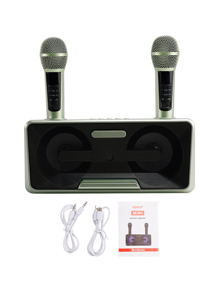 Portable Karaoke Machine with 2 Wireless Microphones, 20W Bluetooth Speaker System for Kids & Adults, Home Party (Green)