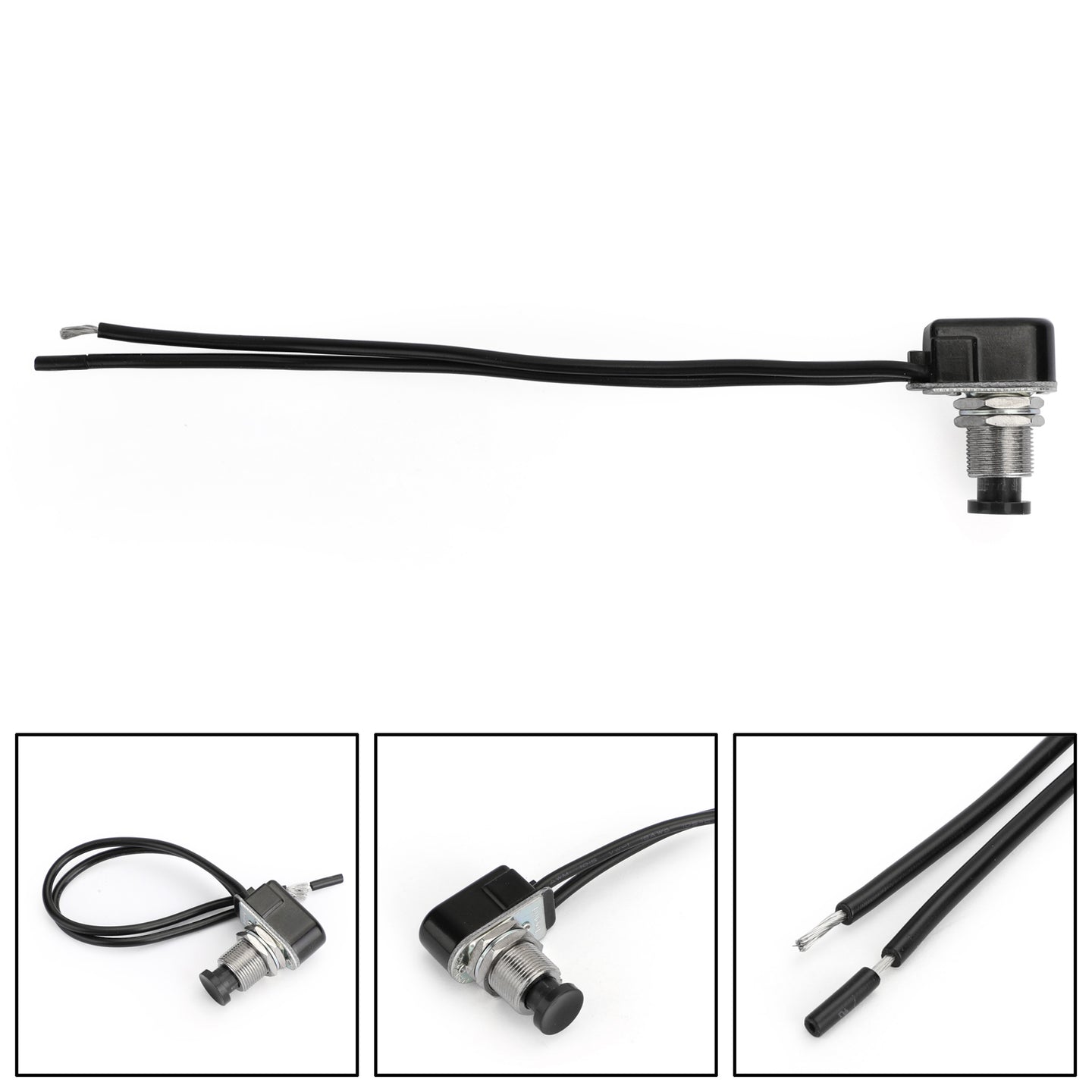 1pc Normally Open Momentary Self-resetting Push Button Reset Switch w/Wire Black