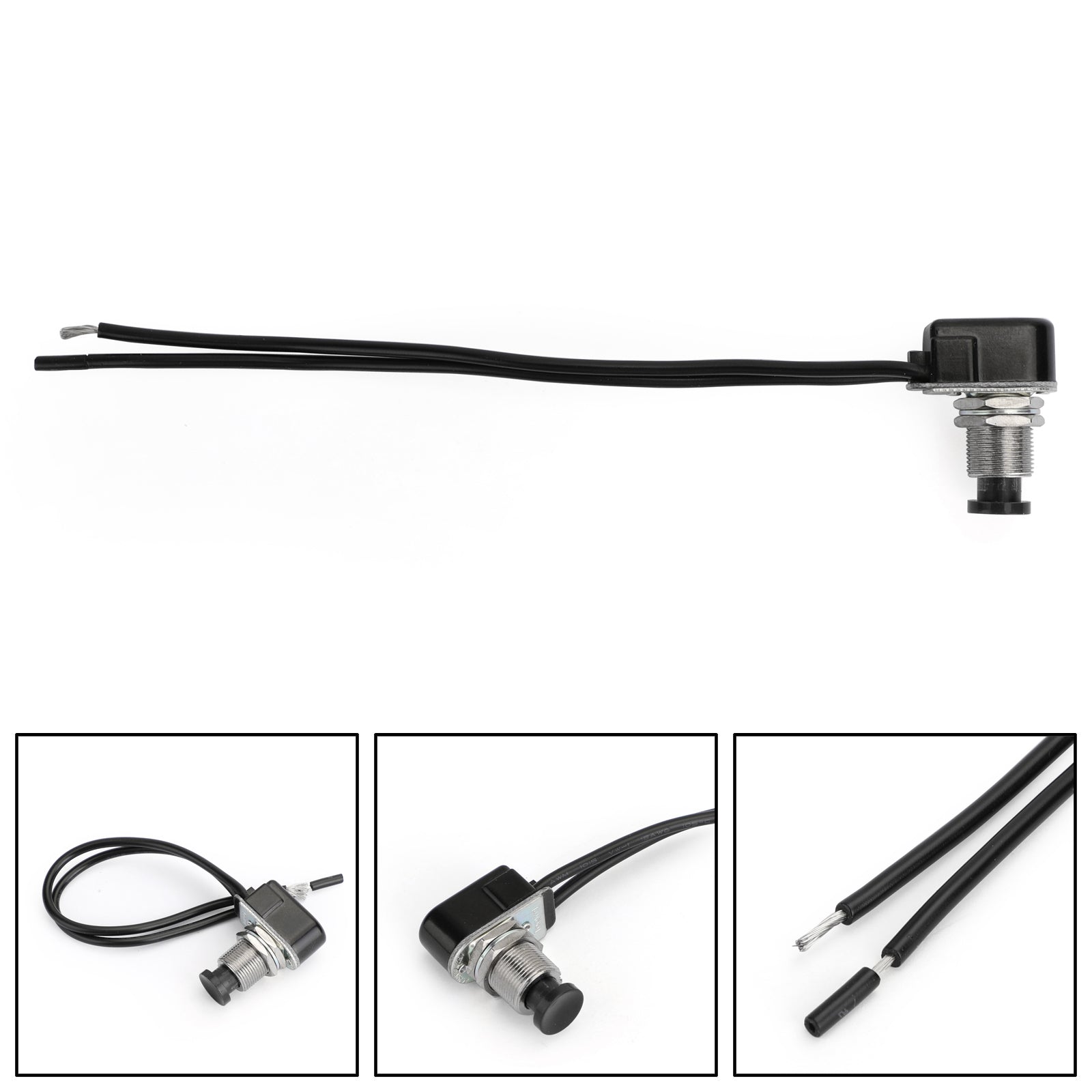 1pc Normally Open Momentary Self-resetting Push Button Reset Switch w/Wire Black