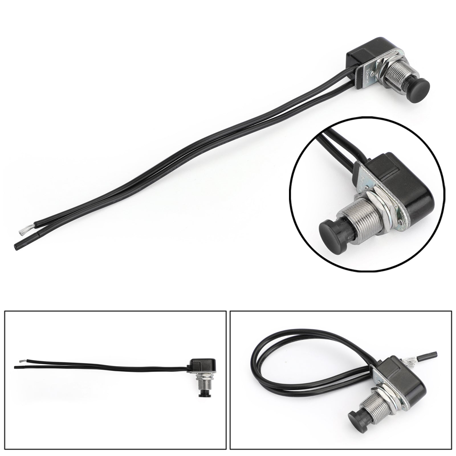 1pc Normally Open Momentary Self-resetting Push Button Reset Switch w/Wire Black
