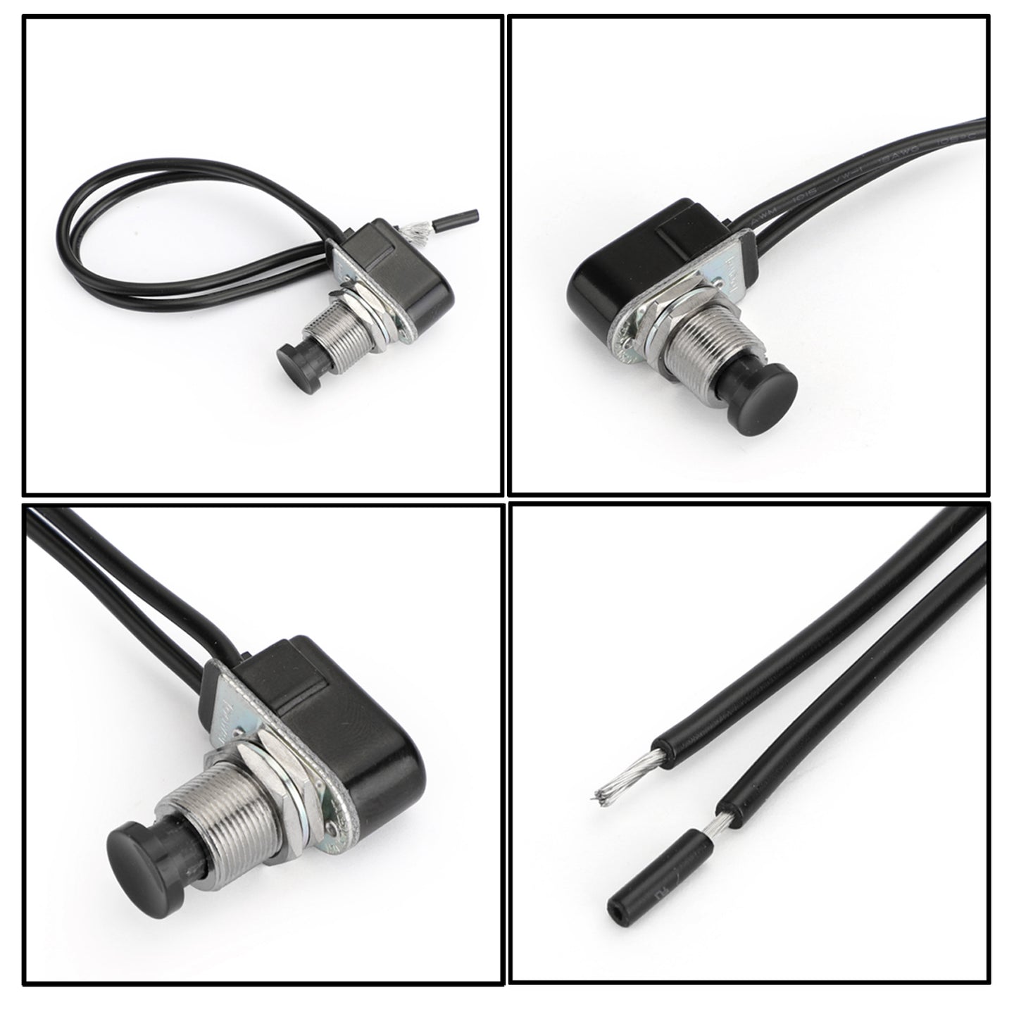 5pc Normally Open Momentary Self-resetting Push Button Reset Switch w/Wire Black