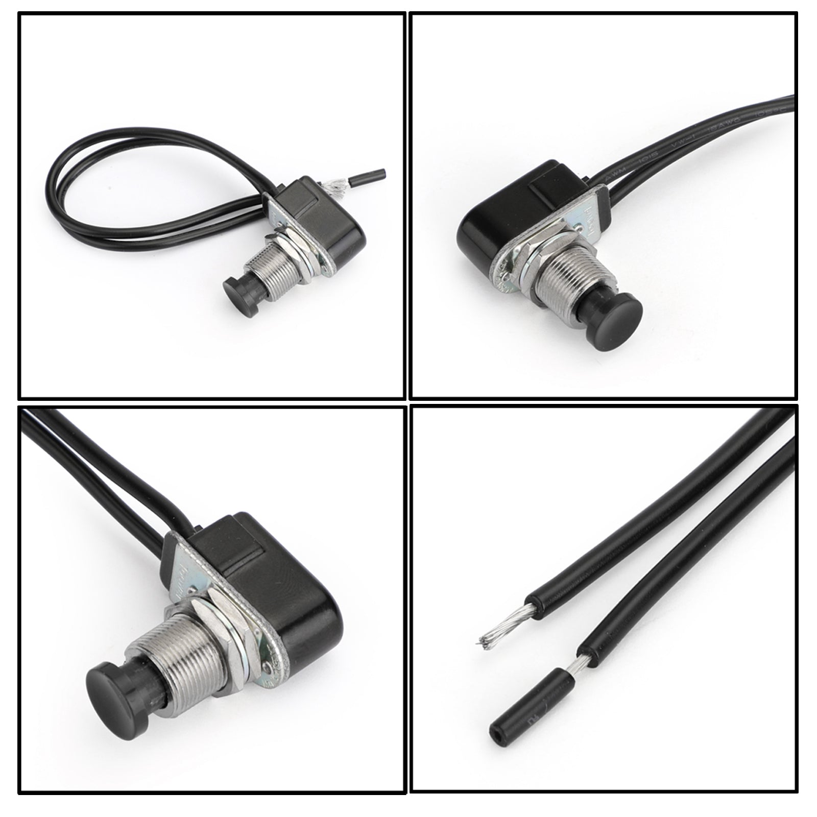 5pc Normally Open Momentary Self-resetting Push Button Reset Switch w/Wire Black