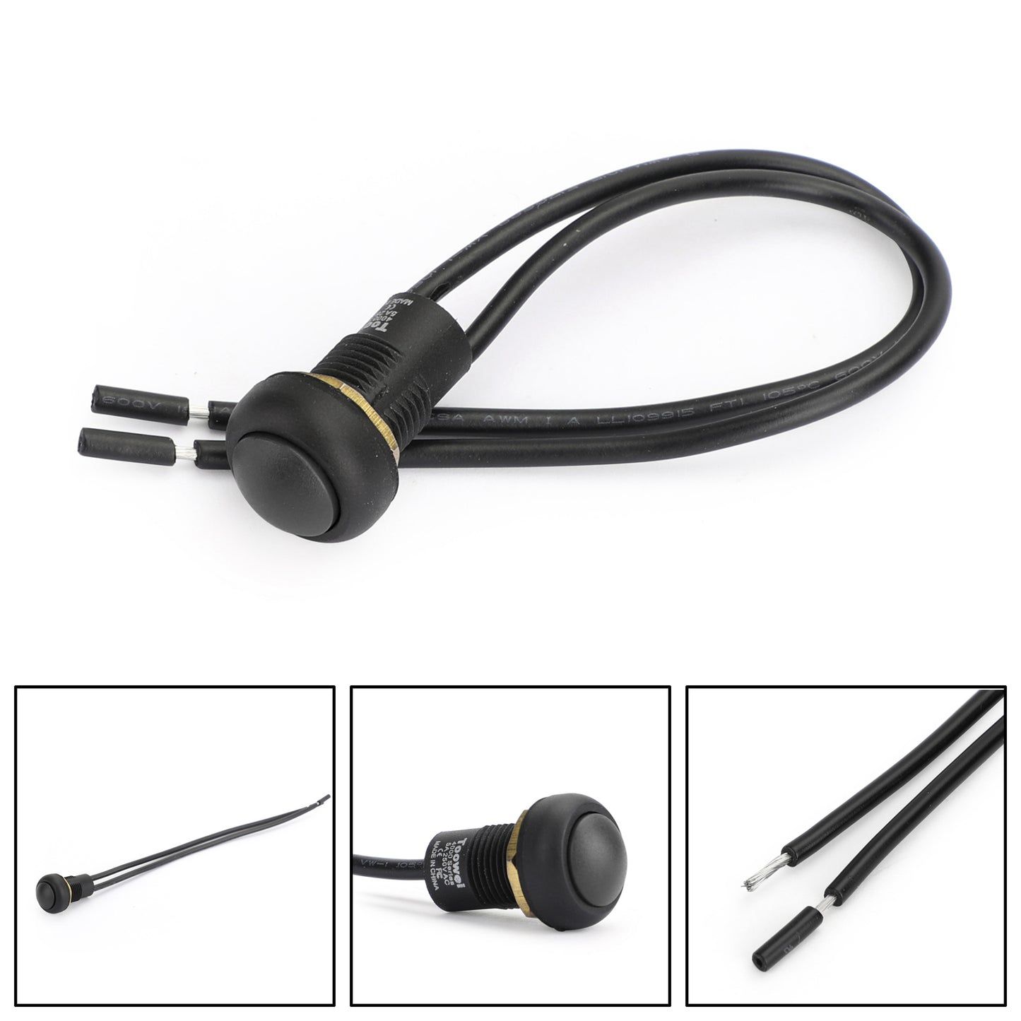 1Pcs Waterproof Push Button Switch Self-Locking Industrial Grade w/Wire Black