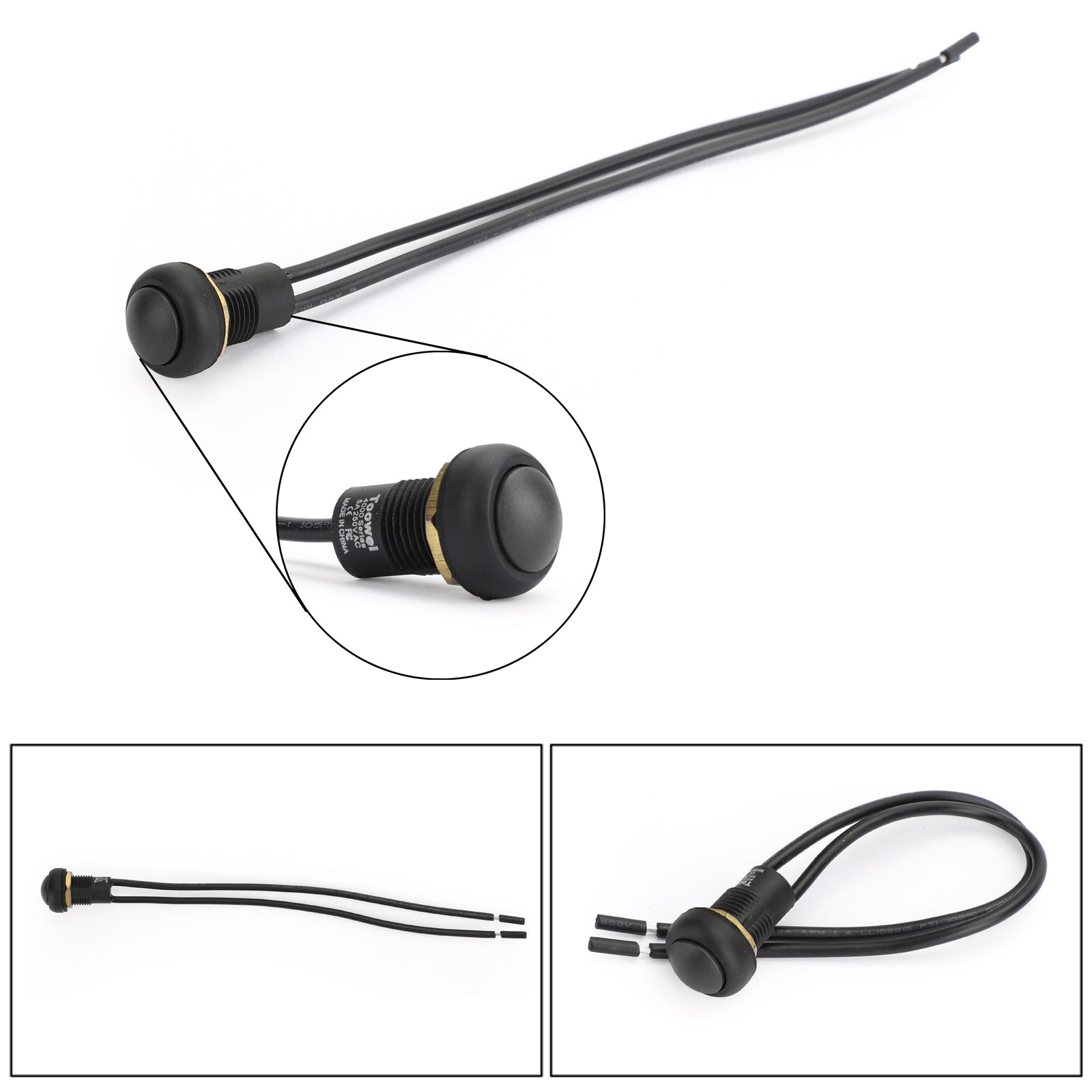 1Pcs Waterproof Momentary Reset ON/OFF Push Button Round Switch with Wire Black