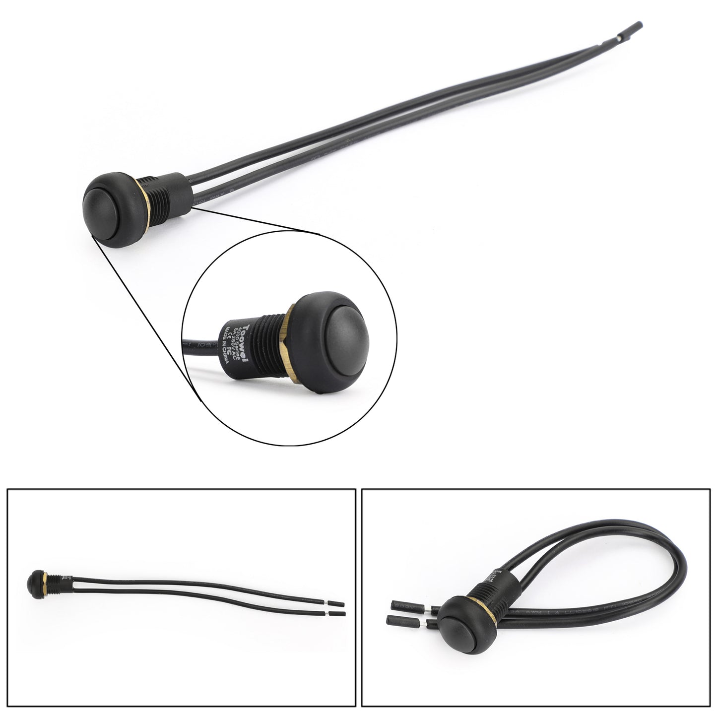 1Pcs Waterproof Push Button Switch Self-Locking Industrial Grade w/Wire Black