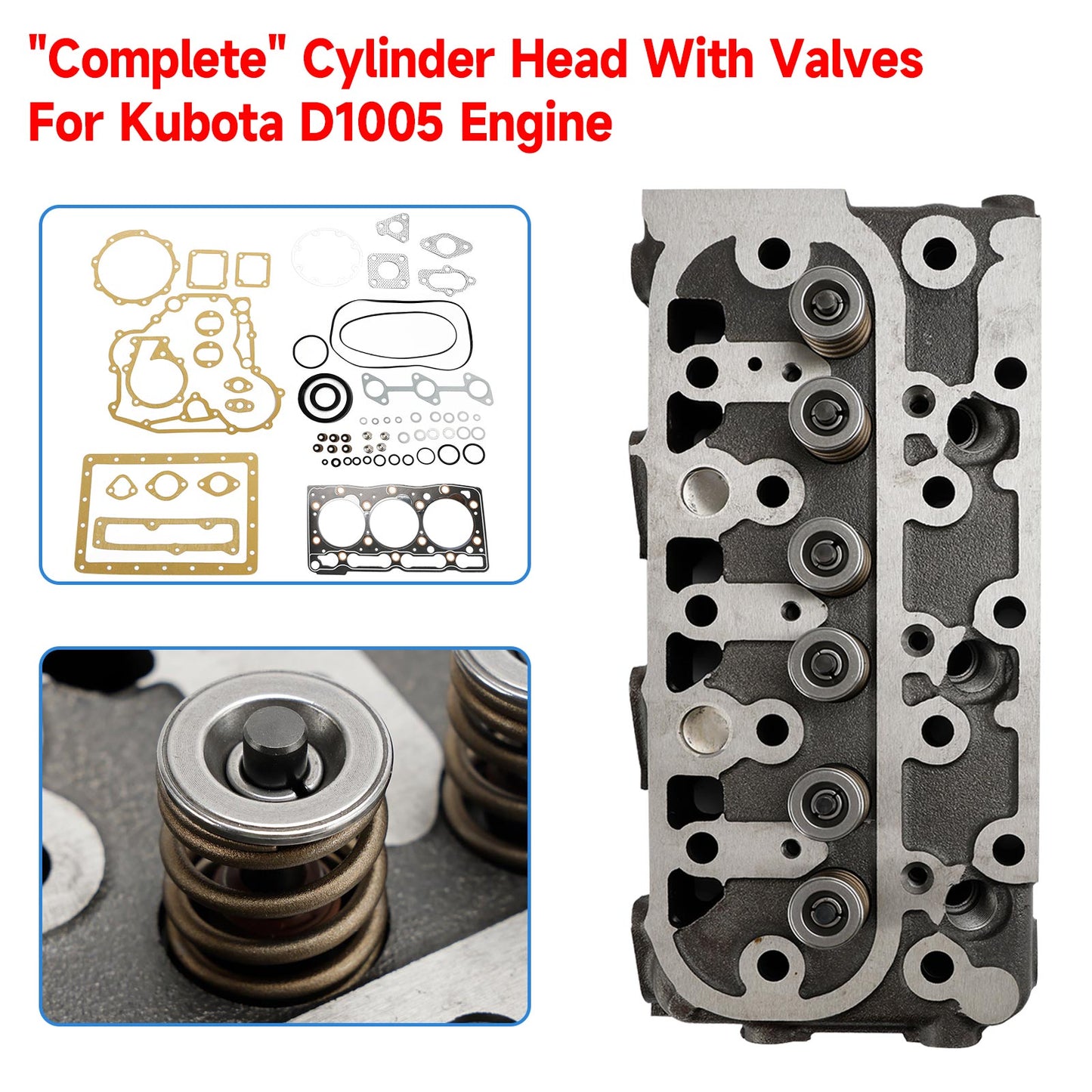 Complete Engine Cylinder Head with Full Gasket Kit for Kubota D1005 Engine