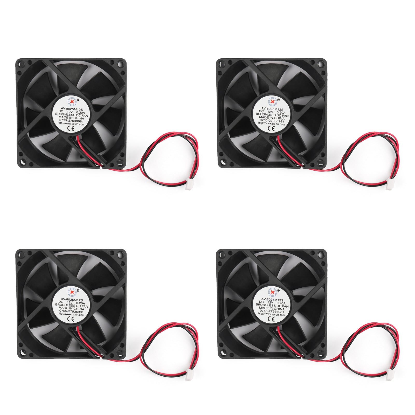 4Pcs DC Brushless Cooling PC Computer Fan 12V 8025s 80x80x25mm 0.2A 2 Pin Wire