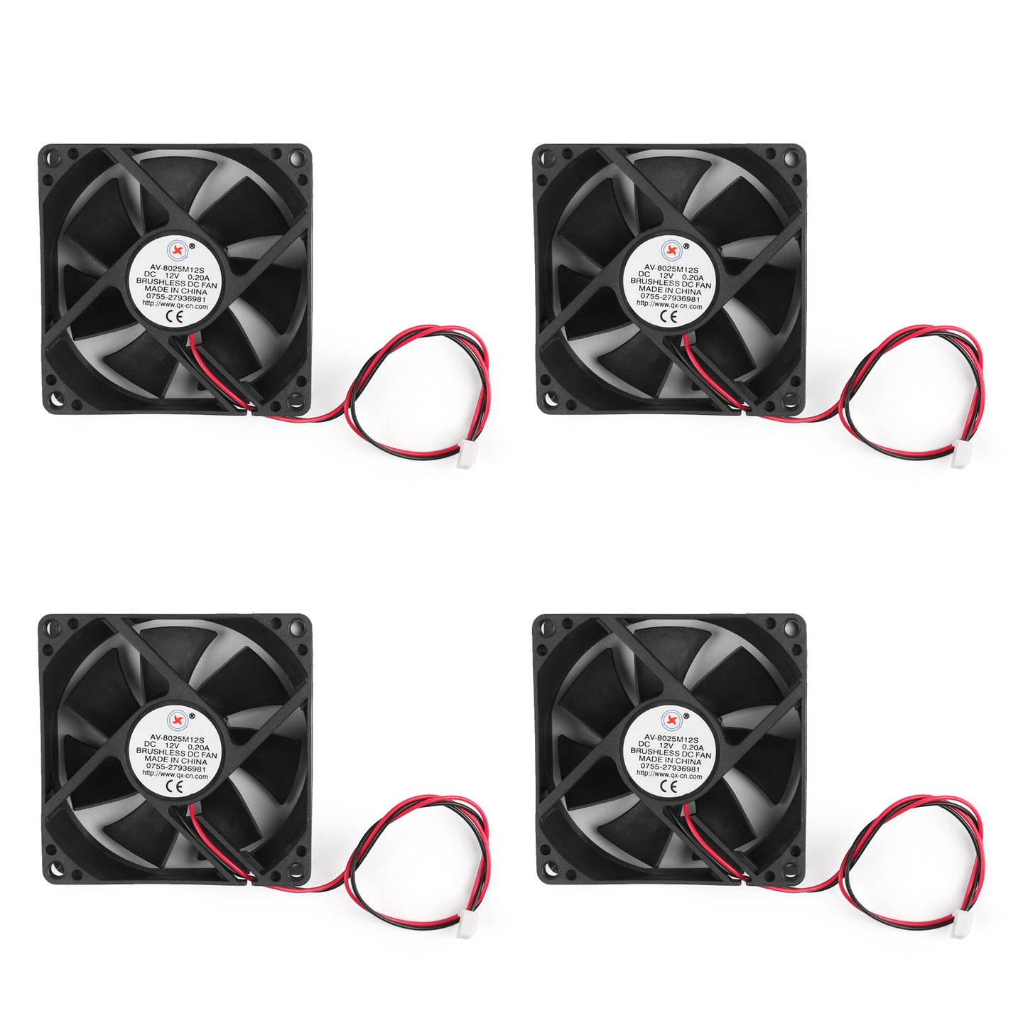4Pcs DC Brushless Cooling PC Computer Fan 12V 8025s 80x80x25mm 0.2A 2 Pin Wire
