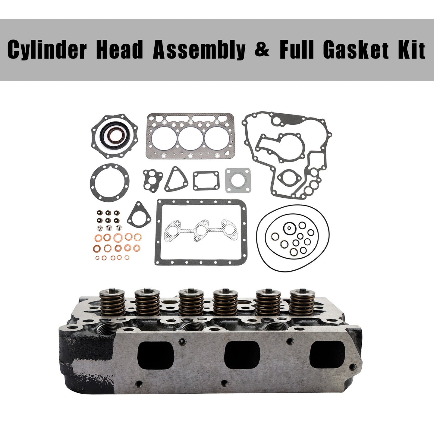 Complete Cylinder Head Assembly with Gasket Kit for Kubota D722 Excavator & Lawn Tractor