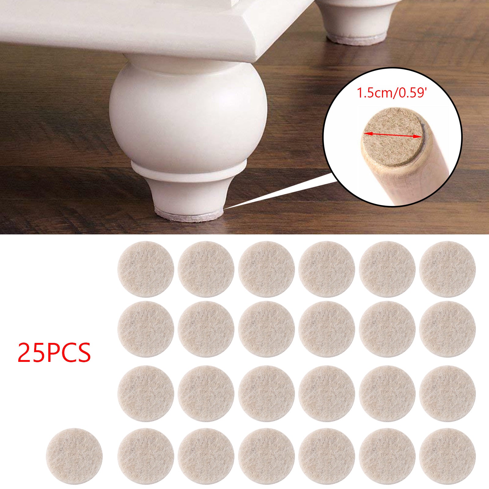 Furniture Table Chair Leg Non-Slip Self-Adhesive Floor Protector EVA Sticky Pads, 15mm / 25pads