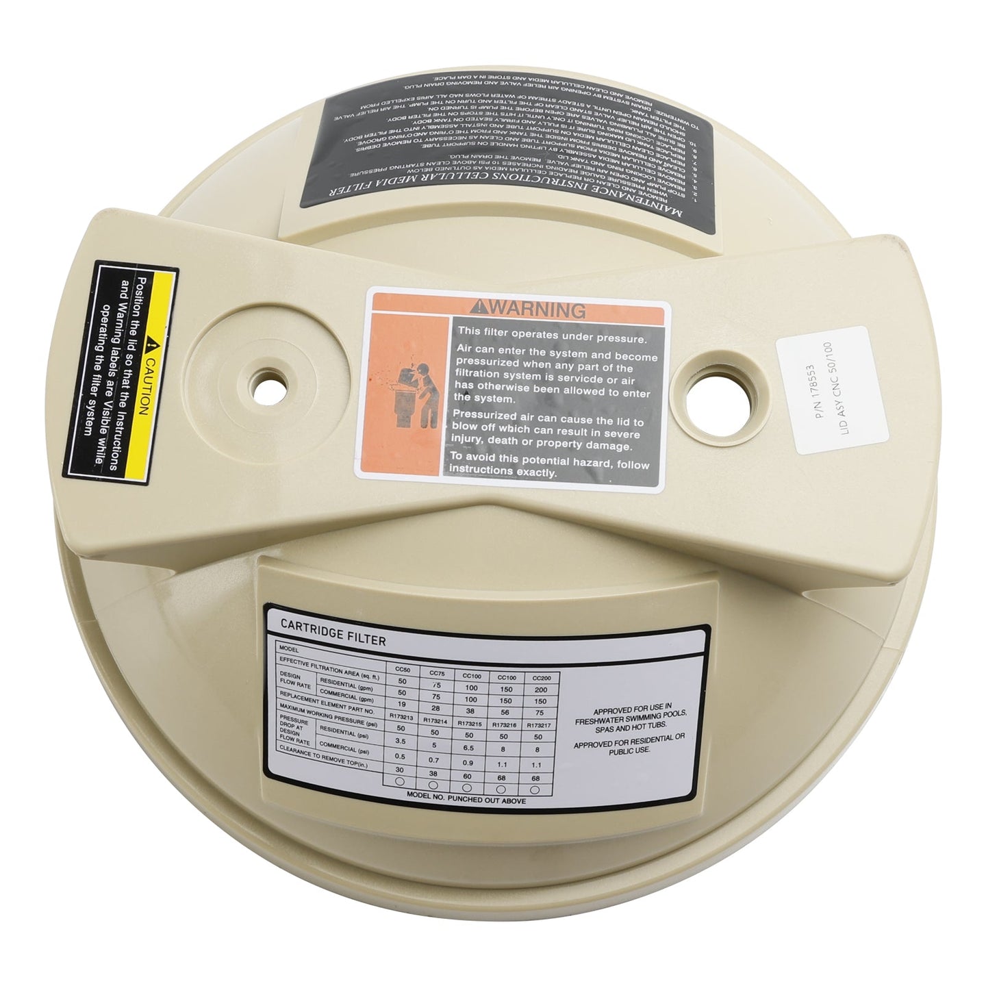 178553 Filter Cover Lid for Pentair Clean & Clear 50, 100 & Predator 100 Pool Filters