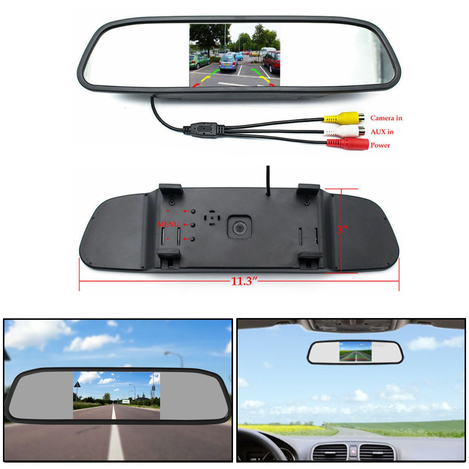 4.3" Mirror Car Monitor TFT LCD NTSC PAL Night Vision Parking Assist 4.3inch