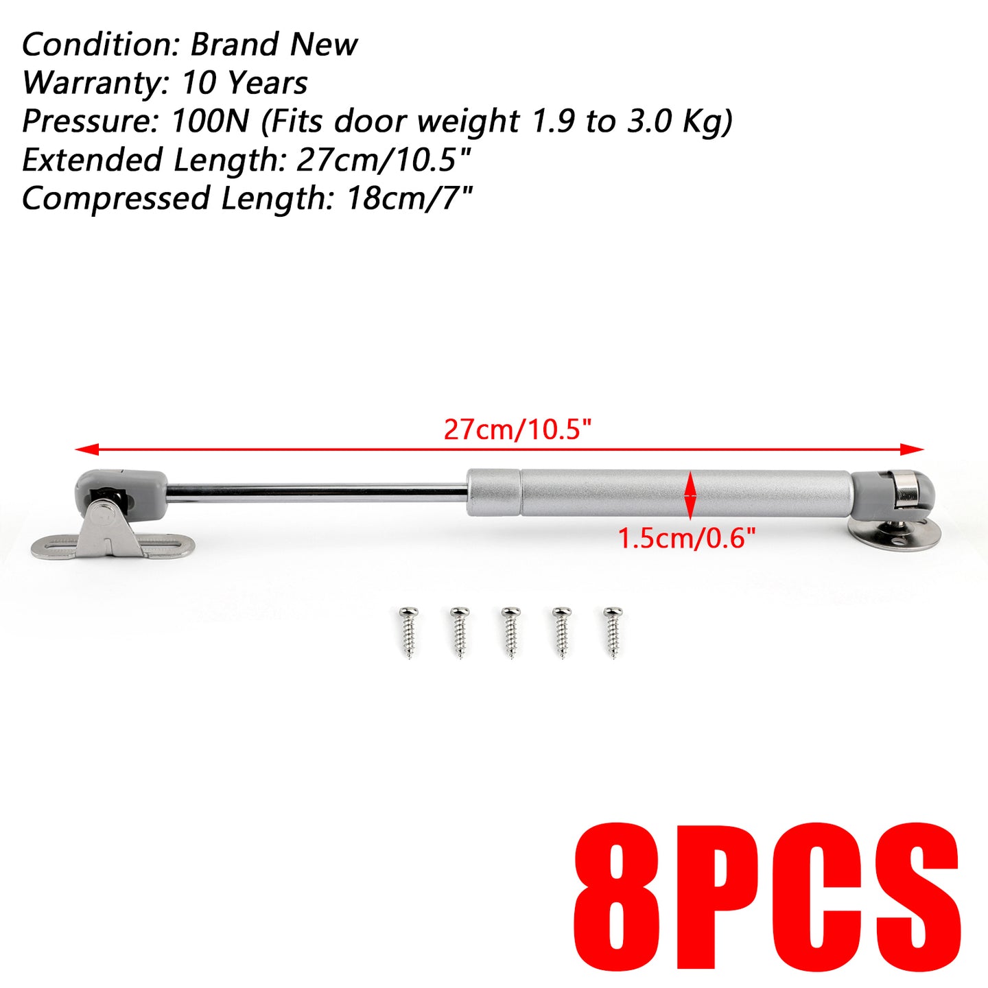 Door Hinge Gas Spring Strut Prop Shock Lift Kitchen Cabinet Hydraulic, 8PCS