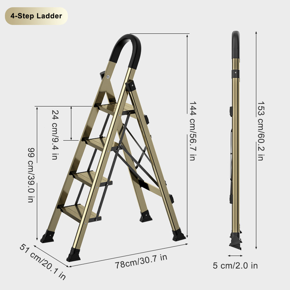 Ultra-Slim 4-Step Folding Ladder, Folds to 2.8", Lightweight Aluminum Step Stool with Safety Handle, 330lb Capacity