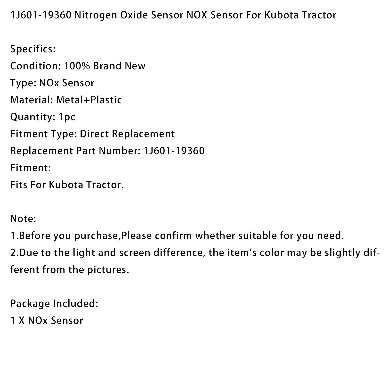 1J601-19360 Nitrogen Oxide Sensor NOX Sensor For Kubota Tractor