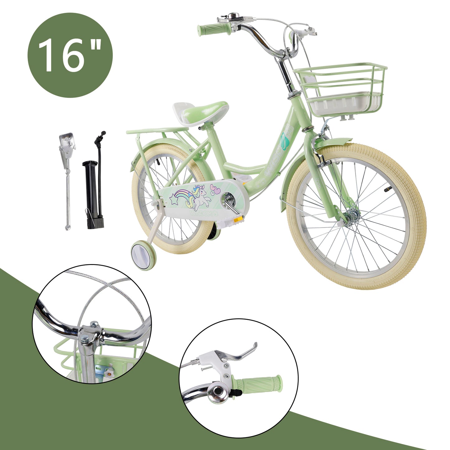 16"/18" Child Bicycle Girls Bike with auxiliary wheels & Rack & Basket