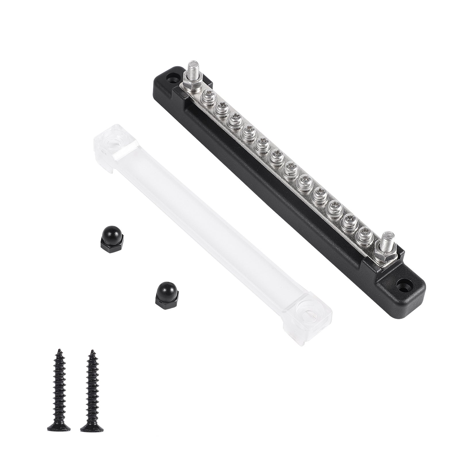 150A 12 Terminal Bus Bar Kit with Cover, Power & Ground Distribution Block for Automotive, Marine, RV & Solar