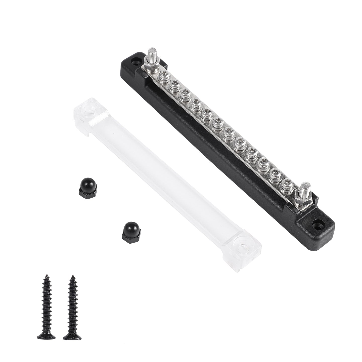 150A 12 Terminal Bus Bar Kit with Cover, Power & Ground Distribution Block for Automotive, Marine, RV & Solar