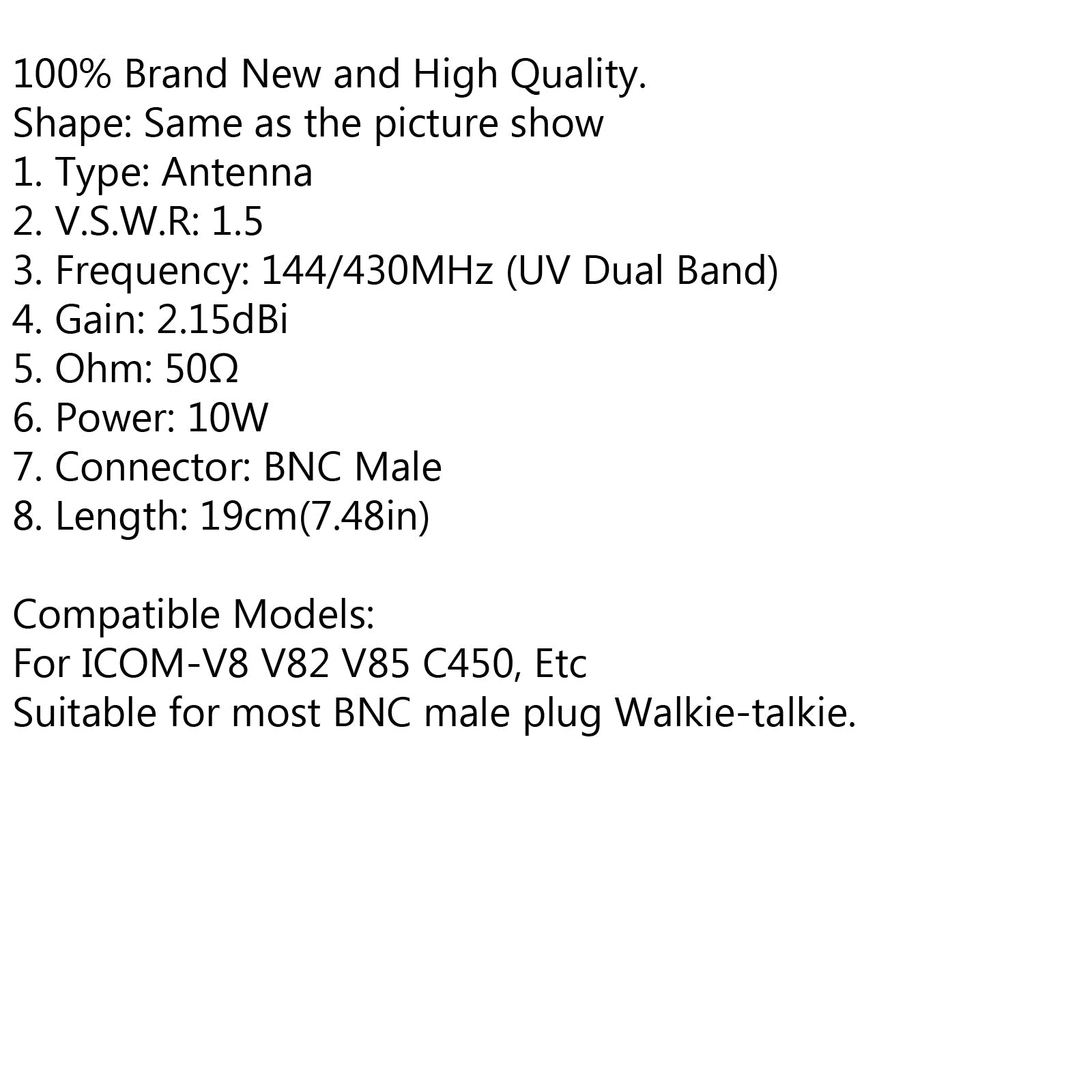 RH519 Antenna BNC Male Dual Band VHF UHF 144/430Mhz For ICOM-V8 V82 V85 C450
