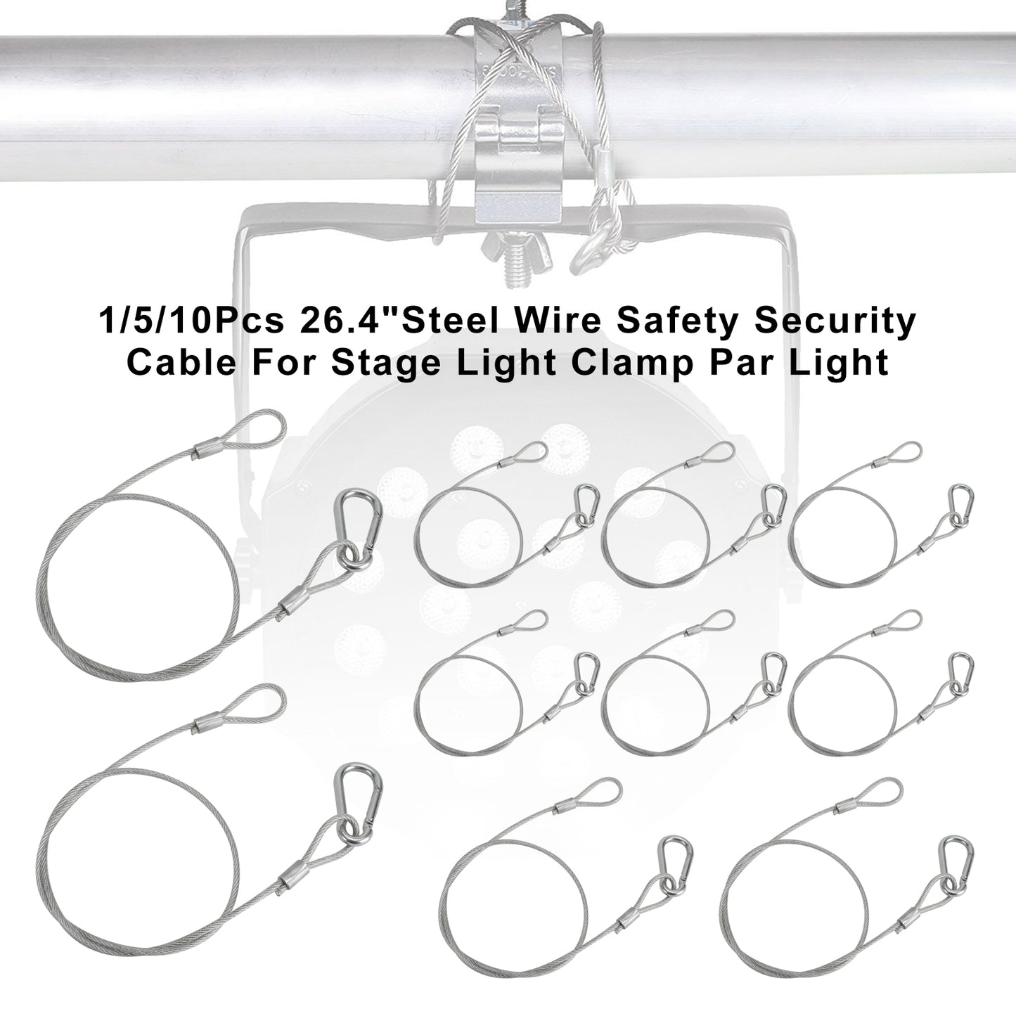 1/5/10Pcs 26.4"Steel Wire Safety Security Cable For Stage Light Clamp Par Light