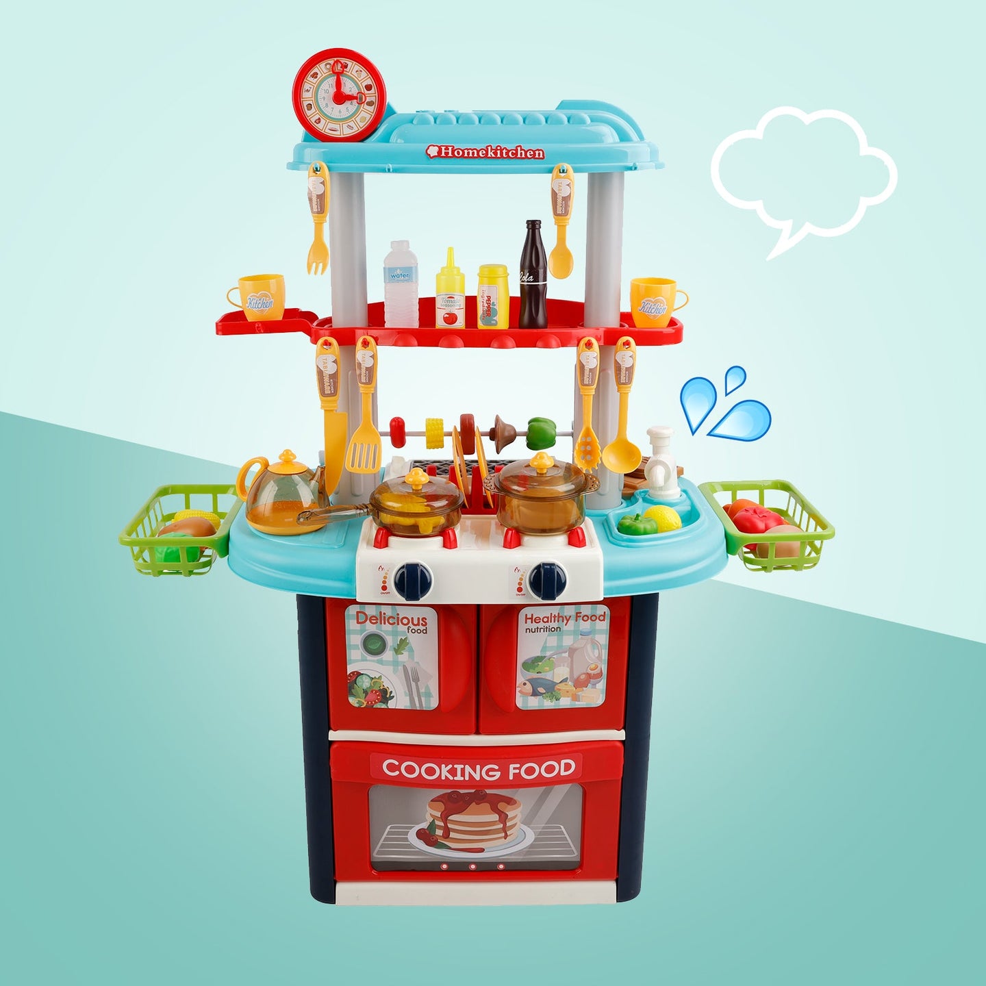Plastic Tableware Kitchen Set With Sound, Light And Spray Function Kid Toy Blue