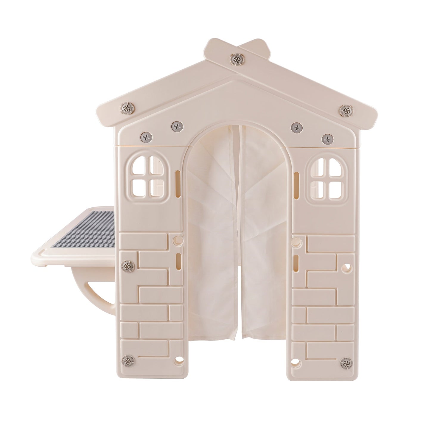 Kids Plastic Outdoor Playhouse with Lights & Building Blocks – Toddler Playhouse Toy for Backyard & Garden Fun