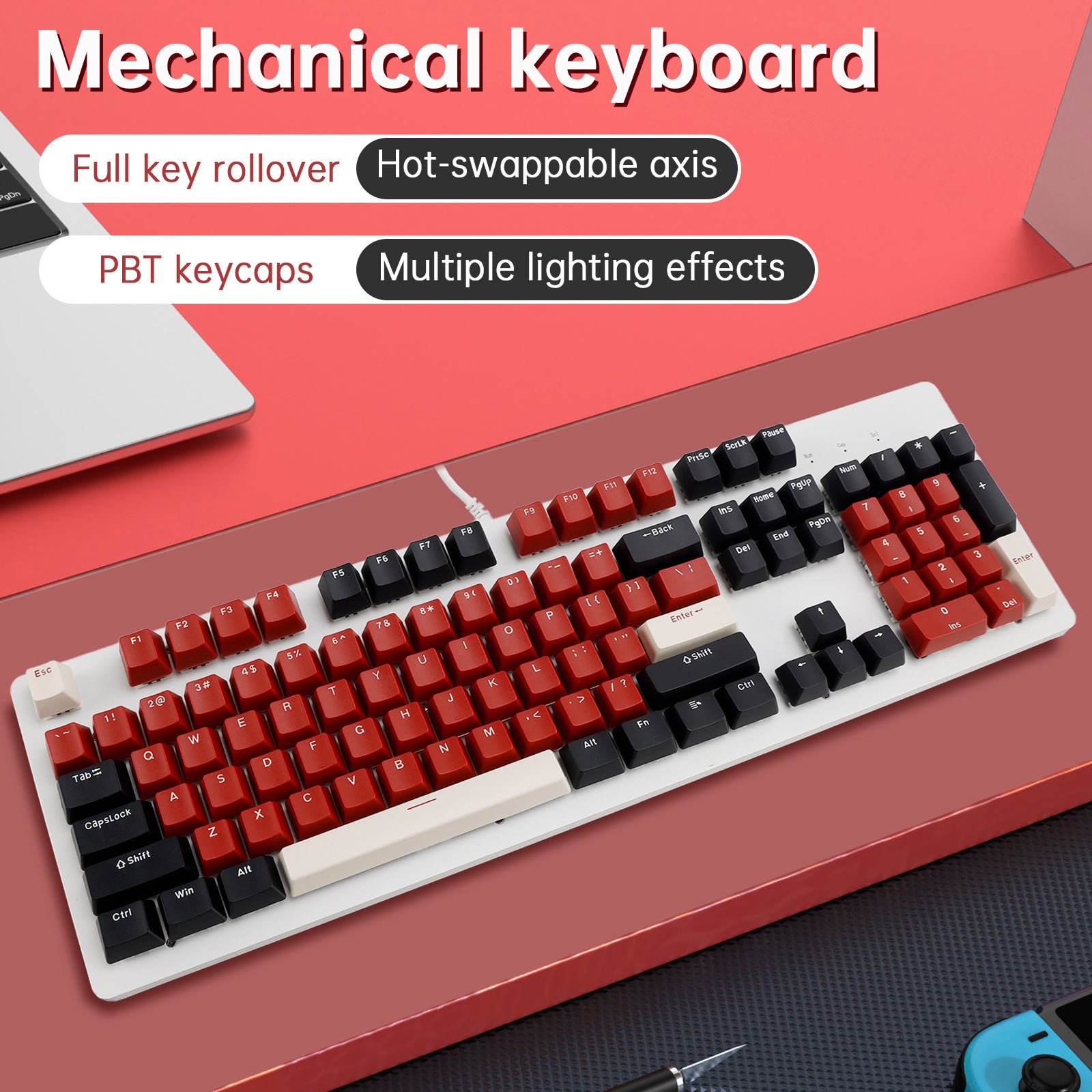 104-Key Wired Mechanical Linear Switch Gaming Keyboard Blue Switch Customizable