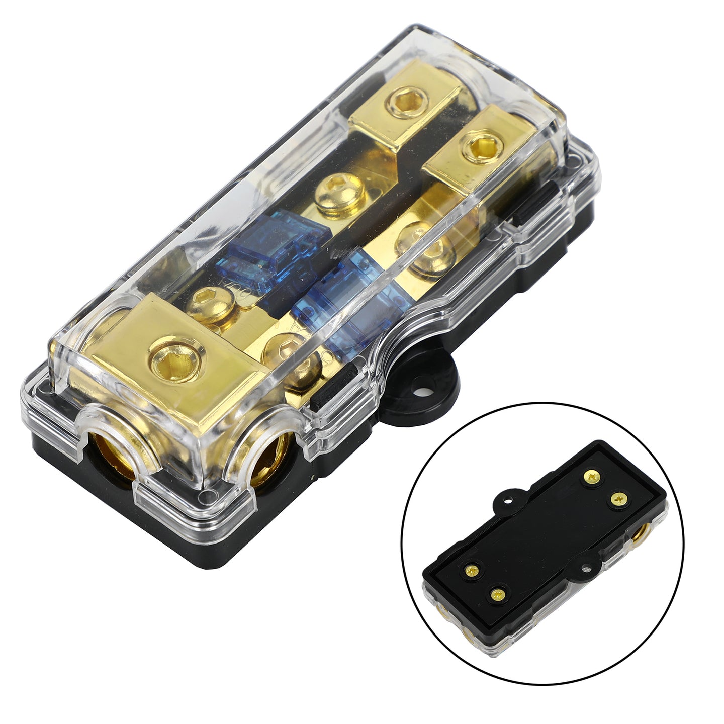 2-Way Mini ANL Fuse Holder & Power Distribution Block, 60A, 0/2/4 Gauge In to 4/8 Gauge Out for Car Audio Amplifier