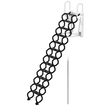 12-Step Folding Attic Ladder for 27.6" x 23.6" Wall Opening, 600 lbs Capacity Pull-Down Loft Stairs, up to 9.84ft Ceiling Height (Black)