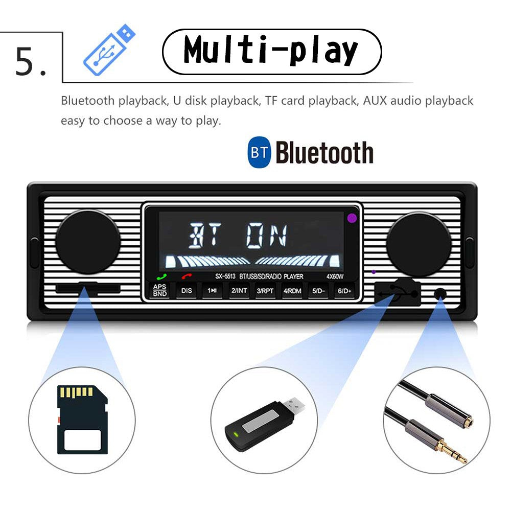 Vintage Classic Bluetooth Car Stereo FM Radio MP3 Player Receiver USB/SD/AUX
