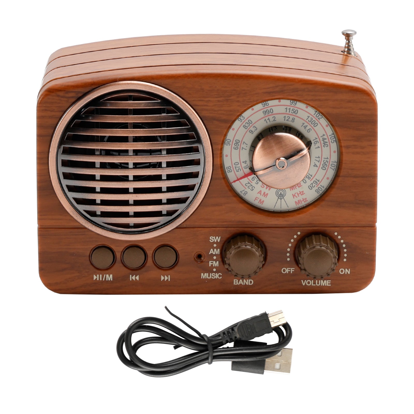 Retro Bluetooth Speaker with AM/FM/SW Radio, Portable Rechargeable & Battery Operated Music Player, Supports USB & TF Card