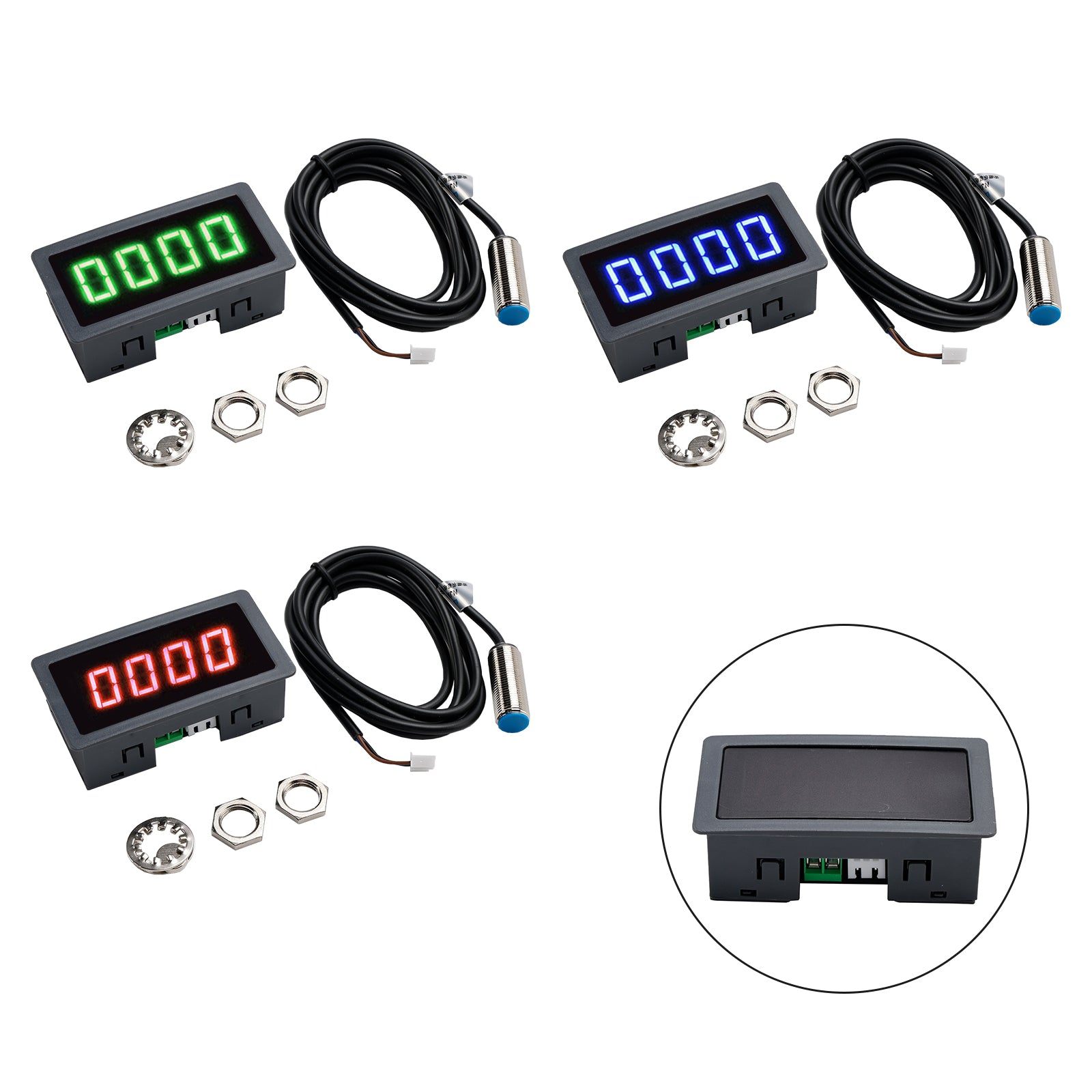 Tachometer 4 Digital LED Tach RPM Speed Meter + Hall Proximity Switch Sensor NPN, Green